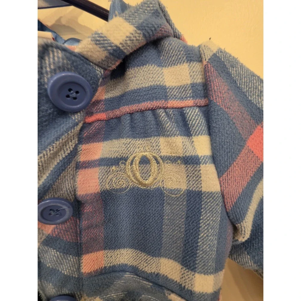 Disney Princess Girls 4T Plaid Hooded Coat Blue Pink Cinderella Back To School